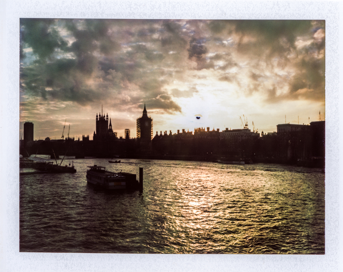 The sun sets over the Thames [Polaroid Land Camera 190]